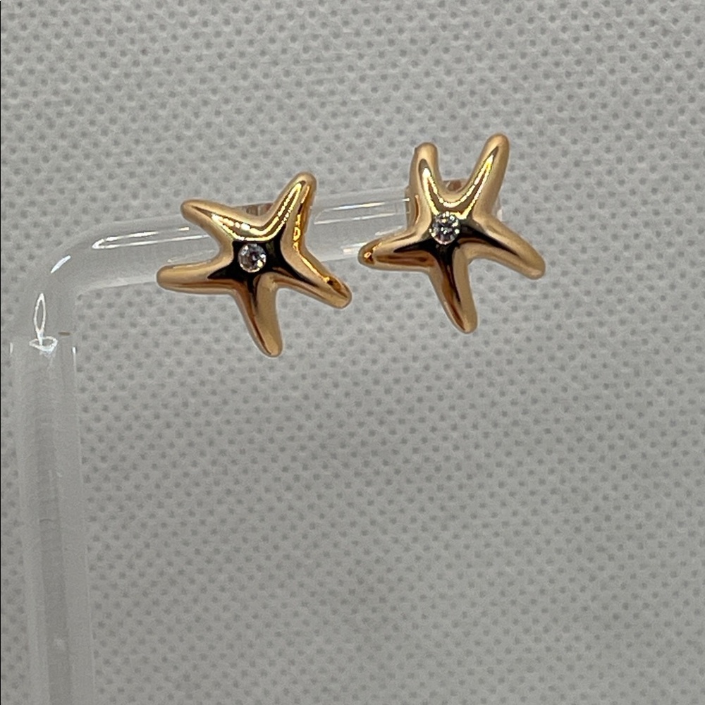 Designer Inspired 18k Rose Gold Vermeil CZ Starfish Stud Earrings